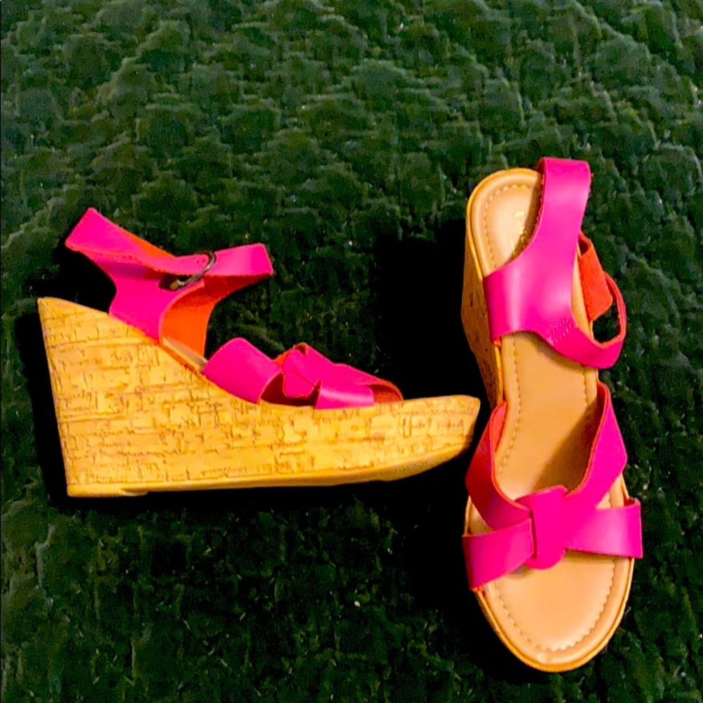 Pink cork wedge sandals